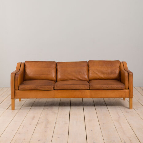 23071 Vintage light brown leather 3 seater sofa by Stouby in B. Mogensen style, Denmark, 1960s-2 23071 Vintage light brown leather 3 seater sofa by Stouby in B. Mogensen style, Denmark, 1960s-2