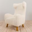 23074 Extra Large Flemming Lassen style armchair in boucle fabric and oak. Denmark 1960s-7