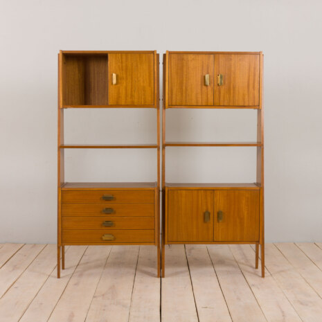 22489 Italian two sections modular bookcase, or room divider in light mahogany and brass, 1970s-11 22489 Italian two sections modular bookcase, or room divider in light mahogany and brass, 1970s-11