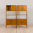 22489 Italian two sections modular bookcase, or room divider in light mahogany and brass, 1970s-11