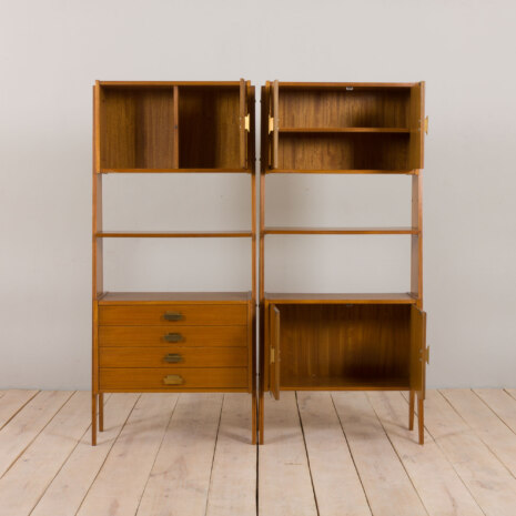 22489 Italian two sections modular bookcase, or room divider in light mahogany and brass, 1970s-12 22489 Italian two sections modular bookcase, or room divider in light mahogany and brass, 1970s-12