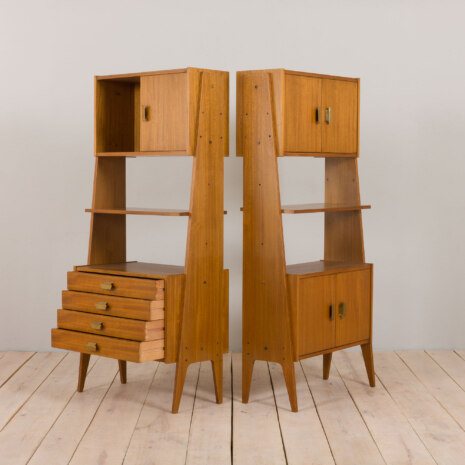 22489 Italian two sections modular bookcase, or room divider in light mahogany and brass, 1970s-15 22489 Italian two sections modular bookcase, or room divider in light mahogany and brass, 1970s-15