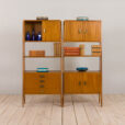 22489 Italian two sections modular bookcase, or room divider in light mahogany and brass, 1970s-17