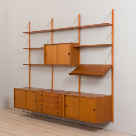 23050 Poul Cadovius style teak wall unit with 4 cabinets and expository shelf, Denmark 1970s-3 23050 Poul Cadovius style teak wall unit with 4 cabinets and expository shelf, Denmark 1970s-3