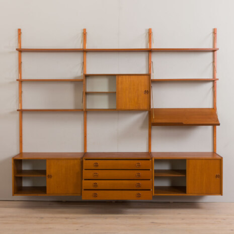 23050 Poul Cadovius style teak wall unit with 4 cabinets and expository shelf, Denmark 1970s-6 23050 Poul Cadovius style teak wall unit with 4 cabinets and expository shelf, Denmark 1970s-6