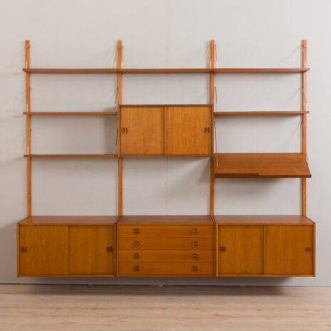 23050 Poul Cadovius style teak wall unit with 4 cabinets and expository shelf, Denmark 1970s-8 23050 Poul Cadovius style teak wall unit with 4 cabinets and expository shelf, Denmark 1970s-8
