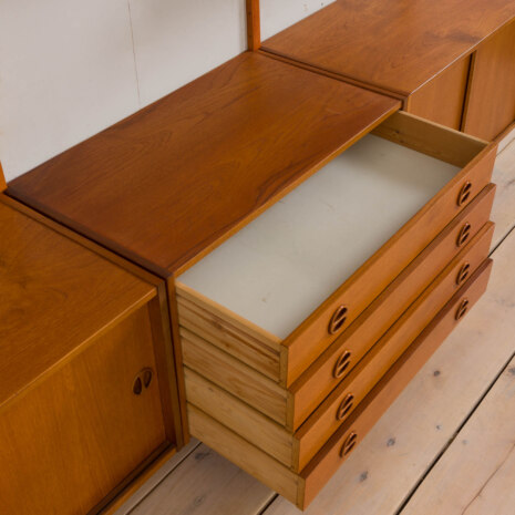 23050 Poul Cadovius style teak wall unit with 4 cabinets and expository shelf, Denmark 1970s-9 23050 Poul Cadovius style teak wall unit with 4 cabinets and expository shelf, Denmark 1970s-9