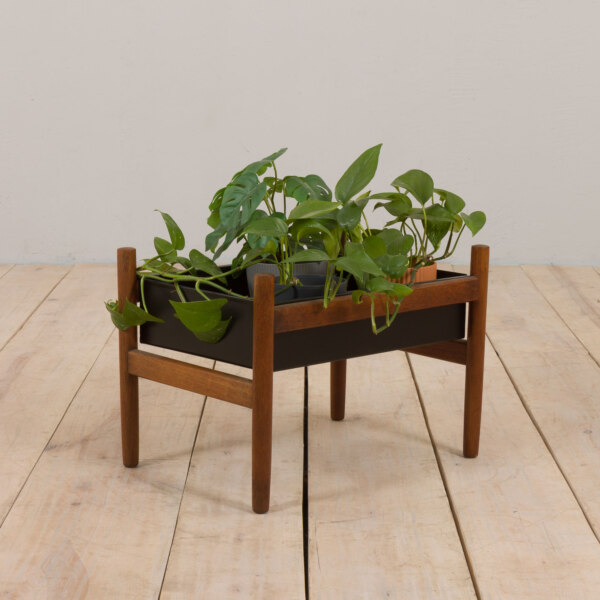 Teak and black steel mid century planter, Denmark 1960s