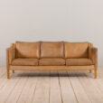 23075 Mogens Hansen vintage three seater sofa in tan aniline leather, Denmark 1970s-2