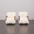 23143 Pair of Jindirch Halabala lounge chairs in natural long hair sheepskin, Czechia, 1940s-2