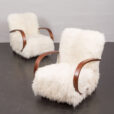 23143 Pair of Jindirch Halabala lounge chairs in natural long hair sheepskin, Czechia, 1940s-7