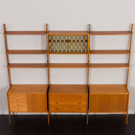 23166 Scandinavian free standing bookcase w. 4 cabinets and modular shelving, 3 bay Ergo wall unit by J. Texmon, Norway, 1960s-12 23166 Scandinavian free standing bookcase w. 4 cabinets and modular shelving, 3 bay Ergo wall unit by J. Texmon, Norway, 1960s-12