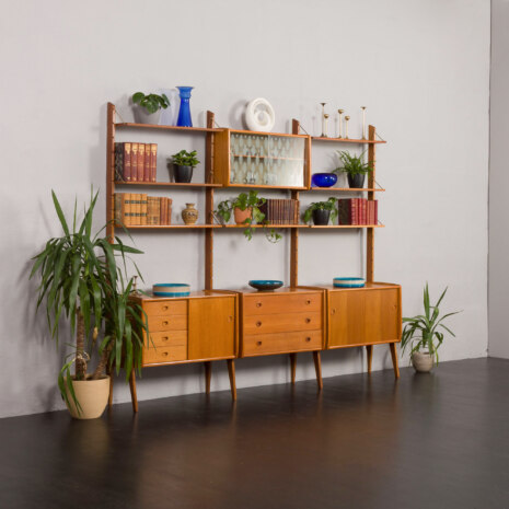 23166 Scandinavian free standing bookcase w. 4 cabinets and modular shelving, 3 bay Ergo wall unit by J. Texmon, Norway, 1960s-2 23166 Scandinavian free standing bookcase w. 4 cabinets and modular shelving, 3 bay Ergo wall unit by J. Texmon, Norway, 1960s-2