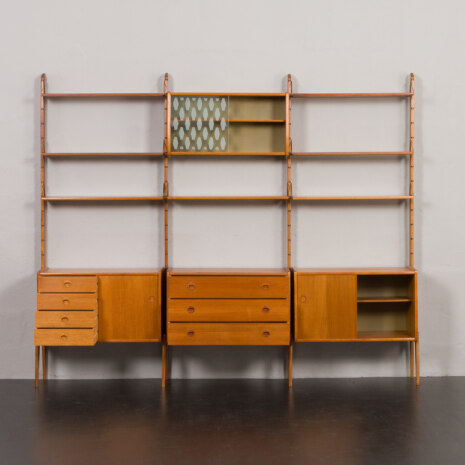 23166 Scandinavian free standing bookcase w. 4 cabinets and modular shelving, 3 bay Ergo wall unit by J. Texmon, Norway, 1960s-6 23166 Scandinavian free standing bookcase w. 4 cabinets and modular shelving, 3 bay Ergo wall unit by J. Texmon, Norway, 1960s-6