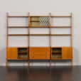23166 Scandinavian free standing bookcase w. 4 cabinets and modular shelving, 3 bay Ergo wall unit by J. Texmon, Norway, 1960s-7