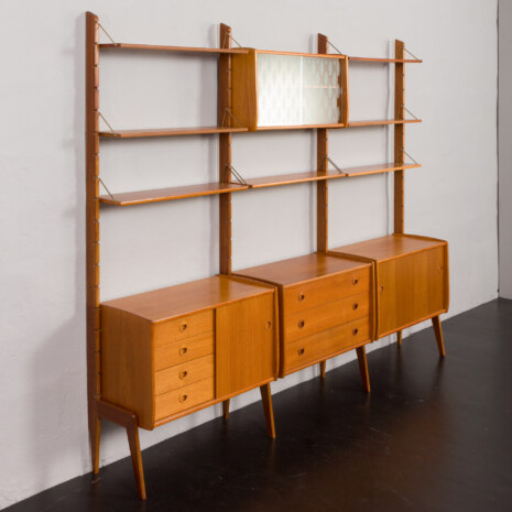 23166 Scandinavian free standing bookcase w. 4 cabinets and modular shelving, 3 bay Ergo wall unit by J. Texmon, Norway, 1960s-9 23166 Scandinavian free standing bookcase w. 4 cabinets and modular shelving, 3 bay Ergo wall unit by J. Texmon, Norway, 1960s-9