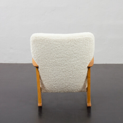 23192 Rare Fritz Hansen Rocking chair in solid oak and boucle fabric, Denmark 1960s.-6 23192 Rare Fritz Hansen Rocking chair in solid oak and boucle fabric, Denmark 1960s.-6