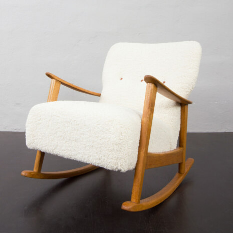 23192 Rare Fritz Hansen Rocking chair in solid oak and boucle fabric, Denmark 1960s.-7 23192 Rare Fritz Hansen Rocking chair in solid oak and boucle fabric, Denmark 1960s.-7