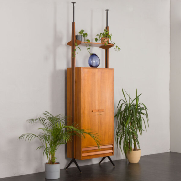 Rare Italian mid century modern freestanding floor-to-celling wardrobe in Franco Albini style, 1960s