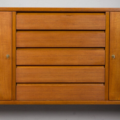 23213 Scandinavian freestanding teak bookcase with sideboard and 3 wide shelves-16 23213 Scandinavian freestanding teak bookcase with sideboard and 3 wide shelves-16