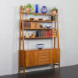 23213 Scandinavian freestanding teak bookcase with sideboard and 3 wide shelves-2