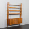 23213 Scandinavian freestanding teak bookcase with sideboard and 3 wide shelves-3