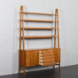 23213 Scandinavian freestanding teak bookcase with sideboard and 3 wide shelves-5