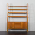 23213 Scandinavian freestanding teak bookcase with sideboard and 3 wide shelves-8