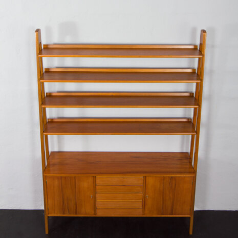 23213 Scandinavian freestanding teak bookcase with sideboard and 3 wide shelves-9 23213 Scandinavian freestanding teak bookcase with sideboard and 3 wide shelves-9