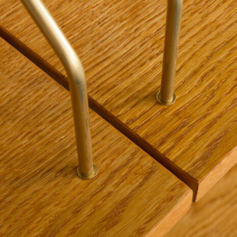 23234 Modular Scandinavian bookcase of 24 oak shelves with solid brass hangers in P. Sorensen and P. Cadovius style-10 23234 Modular Scandinavian bookcase of 24 oak shelves with solid brass hangers in P. Sorensen and P. Cadovius style-10