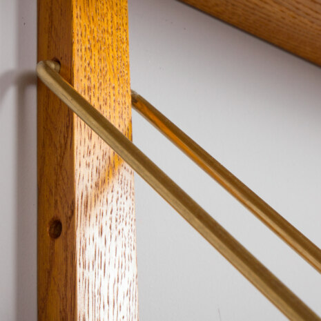 23234 Modular Scandinavian bookcase of 24 oak shelves with solid brass hangers in P. Sorensen and P. Cadovius style-13 23234 Modular Scandinavian bookcase of 24 oak shelves with solid brass hangers in P. Sorensen and P. Cadovius style-13