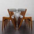 23247 Set of 10 Fire Chairs in solid teak and grey wool by Kai Kristiansen, Denmark 1960s -12