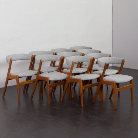23247 Set of 10 Fire Chairs in solid teak and grey wool by Kai Kristiansen, Denmark 1960s -2 23247 Set of 10 Fire Chairs in solid teak and grey wool by Kai Kristiansen, Denmark 1960s -2