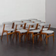 23247 Set of 10 Fire Chairs in solid teak and grey wool by Kai Kristiansen, Denmark 1960s -2