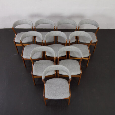 23247 Set of 10 Fire Chairs in solid teak and grey wool by Kai Kristiansen, Denmark 1960s -6 23247 Set of 10 Fire Chairs in solid teak and grey wool by Kai Kristiansen, Denmark 1960s -6