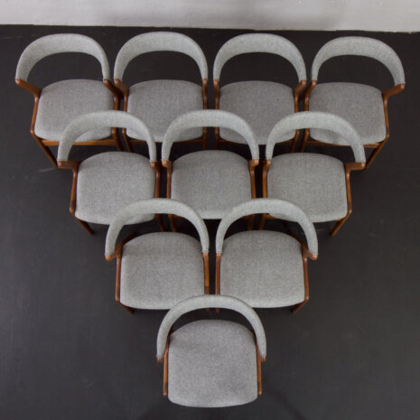 23247 Set of 10 Fire Chairs in solid teak and grey wool by Kai Kristiansen, Denmark 1960s -7 23247 Set of 10 Fire Chairs in solid teak and grey wool by Kai Kristiansen, Denmark 1960s -7