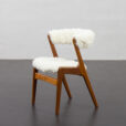 23248 Teak fire chair in natural long hair sheepskin, Kai Kristiansen for Schou Andersen, 1960s-3