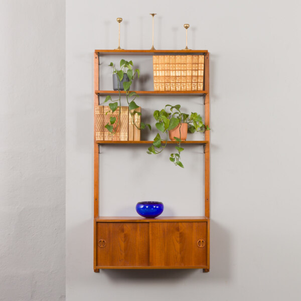 Danish teak modular bookcase, entry wall unit in the style of P. Cadovius, P. Sorensen, 1960s