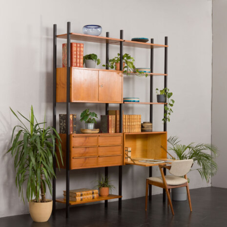23235 italian- Teak- Freestanding Twobay wallunit with something pretending secretary-2 23235 italian- Teak- Freestanding Twobay wallunit with something pretending secretary-2
