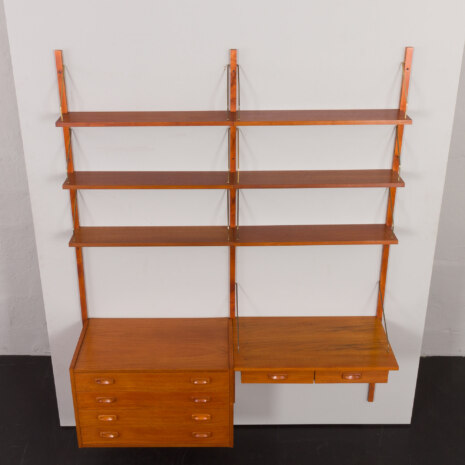 23240 Système d'étagères de bureau danois en teck avec un bureau flottant à tiroirs _ commode de Preben Sorensen, unité murale à 2 baies, années 1960-7 23240 Système d'étagères de bureau danois en teck avec un bureau flottant à tiroirs _ commode de Preben Sorensen, unité murale à 2 baies, années 1960-7