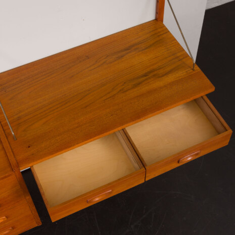 23240 Système d'étagères de bureau danois en teck avec un bureau flottant à tiroirs _ commode de Preben Sorensen, unité murale à 2 baies, 1960s-9 23240 Système d'étagères de bureau danois en teck avec un bureau flottant à tiroirs _ commode de Preben Sorensen, unité murale à 2 baies, 1960s-9