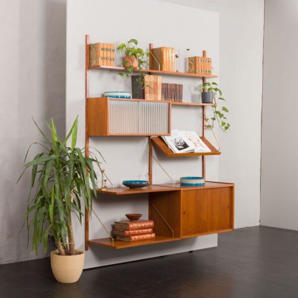 Danish home office shelving system in teak with a floating desk & display shelf by Preben Sorensen, 1960s