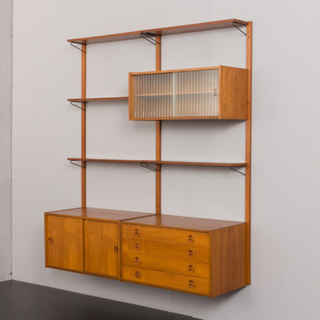 23252 Danish modular shelving system in teak with 3 cabinets _ 5 floating cabinets, Sorensen Cadovius style wall unit, Denmark, 1960s-3 23252 Danish modular shelving system in teak with 3 cabinets _ 5 floating cabinets, Sorensen Cadovius style wall unit, Denmark, 1960s-3
