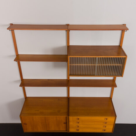 23252 Danish modular shelving system in teak with 3 cabinets _ 5 floating cabinets, Sorensen Cadovius style wall unit, Denmark, 1960s-9 23252 Danish modular shelving system in teak with 3 cabinets _ 5 floating cabinets, Sorensen Cadovius style wall unit, Denmark, 1960s-9