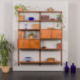 23263 Danish modular shelving system in teak with 2 sliding doors cabinets, Sorensen Cadovius style wall unit, Denmark, 1960s-1