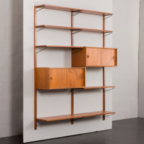 23263 Danish modular shelving system in teak with 2 sliding doors cabinets, Sorensen Cadovius style wall unit, Denmark, 1960s-3 23263 Danish modular shelving system in teak with 2 sliding doors cabinets, Sorensen Cadovius style wall unit, Denmark, 1960s-3