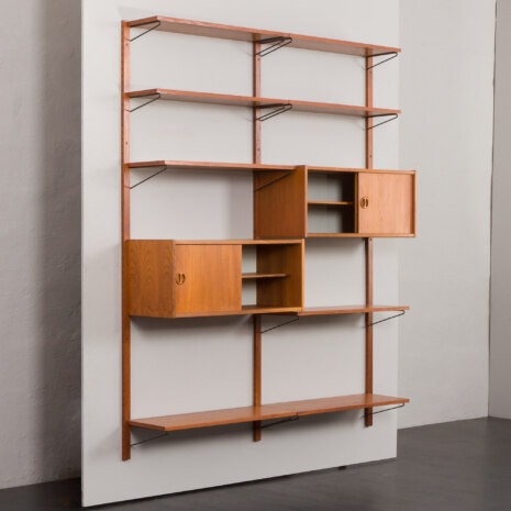 23263 Danish modular shelving system in teak with 2 sliding doors cabinets, Sorensen Cadovius style wall unit, Denmark, 1960s-4 23263 Danish modular shelving system in teak with 2 sliding doors cabinets, Sorensen Cadovius style wall unit, Denmark, 1960s-4