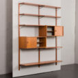 23263 Danish modular shelving system in teak with 2 sliding doors cabinets, Sorensen Cadovius style wall unit, Denmark, 1960s-4