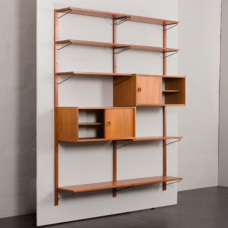 23263 Danish modular shelving system in teak with 2 sliding doors cabinets, Sorensen Cadovius style wall unit, Denmark, 1960s-5 23263 Danish modular shelving system in teak with 2 sliding doors cabinets, Sorensen Cadovius style wall unit, Denmark, 1960s-5