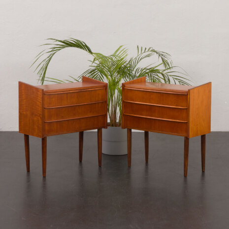 23284 Vintage teak nightstands, Danish 3-drawer chest, 1960s, set of 2-1
